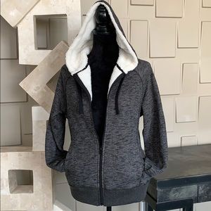 Faded Glory jacket coat hoodie gray white faux fur lined Size Medium